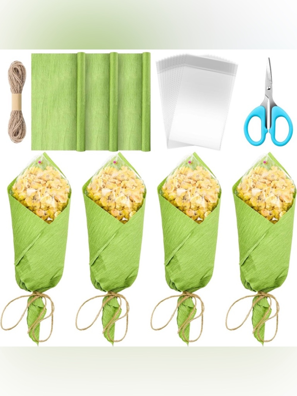Green Popcorn Cone Favor Wraps - Party Supplies Kit